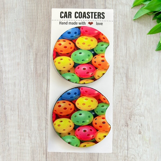 Pickleball Car Coaster Set | New Car Gift | Coworker Gift | Cute Car Accessory | Cup Holder Coaster | Fun Car Gift