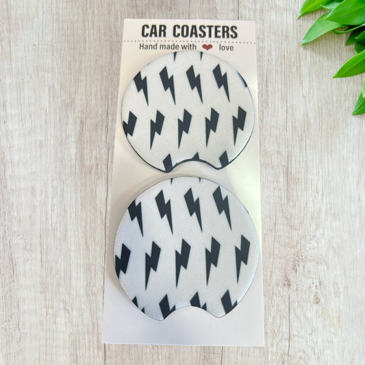 Lightning Bolt Car Coaster Set |Trending Car Coaster | New Car Gift | Coworker Gift | Cute Car Accessory | Cup Holder Coaster | Fun Car Gift