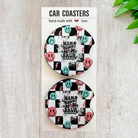Mom Bruh Mommy Car Coaster Set | New Car Gift | Coworker Gift | Cute Car Accessory | Cup Holder Coaster | Fun Car Gift