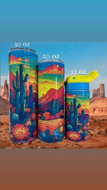 12oz Cactus Landscape Flip Top Kids Tumbler, Kids Tumbler, Arizona Landscape Design