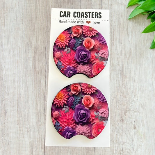Bright Flower Coaster Set | New Car Gift | Coworker Gift | Cute Car Accessory | Cup Holder Coaster | Fun Car Gift