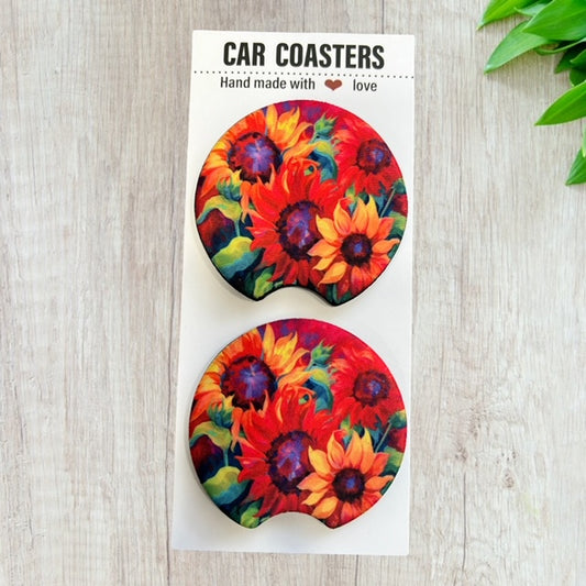 Sunflower Car Coaster Set | New Car Gift | Coworker Gift | Cute Car Accessory | Cup Holder Coaster | Fun Car Gift