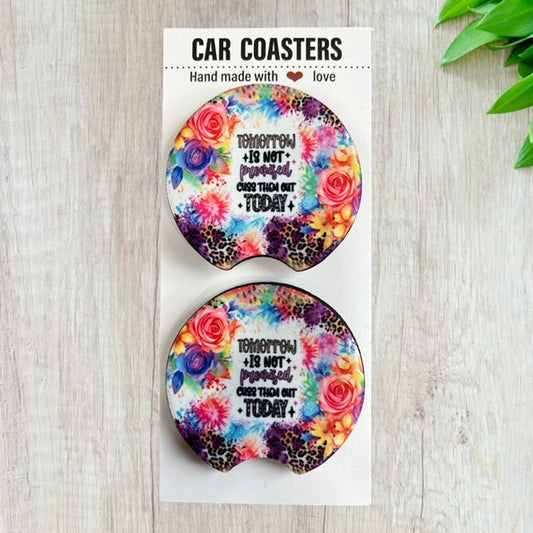 Tomorrow is not Promised, Cuss them out today Car Coaster set | New Car Gift | Cute Car Gift | Sassy Car Coaster Set | Funny Car Gift