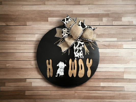 Howdy Door Sign, Cute Cow, Highland Cow Sign, Welcome Sign