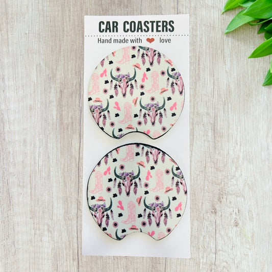Pink Stag Country | New Car Gift | Coworker Gift | Cute Car Accessory | Cup Holder Coaster | Fun Car Gift