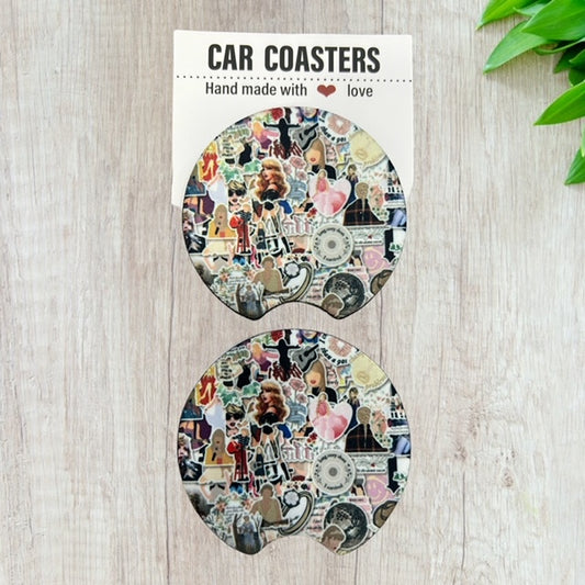 T Swift Car Coaster Set | New Car Gift | Coworker Gift | Cute Car Accessory | Cup Holder Coaster | Fun Car Gift