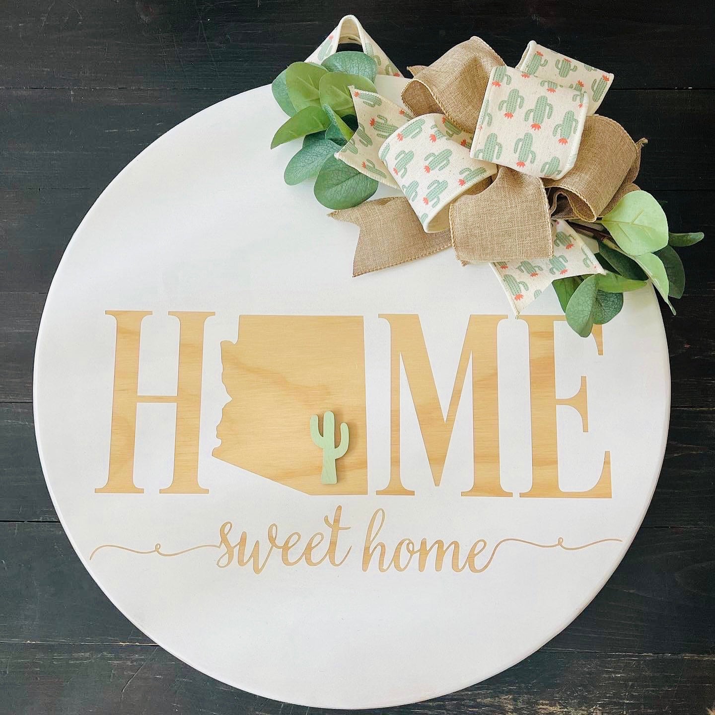 Arizona Home Sweet Home White Door Hanger, Arizona, Door Hanger, Housewarming Gift, Realtor closing gift.