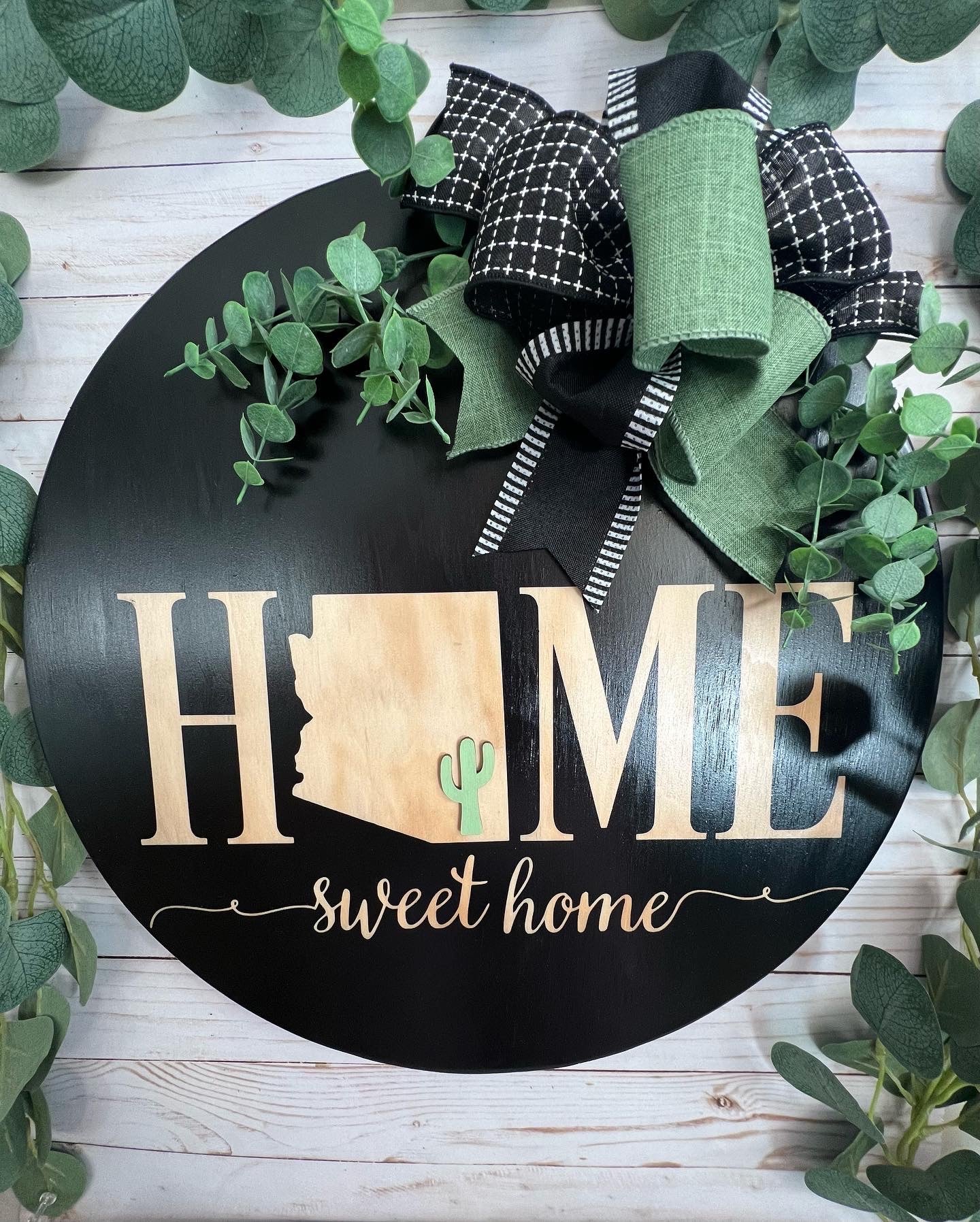 Arizona Home Sweet Home Black Door Hanger, Arizona, Door Hanger, Housewarming Gift, Realtor closing gift.