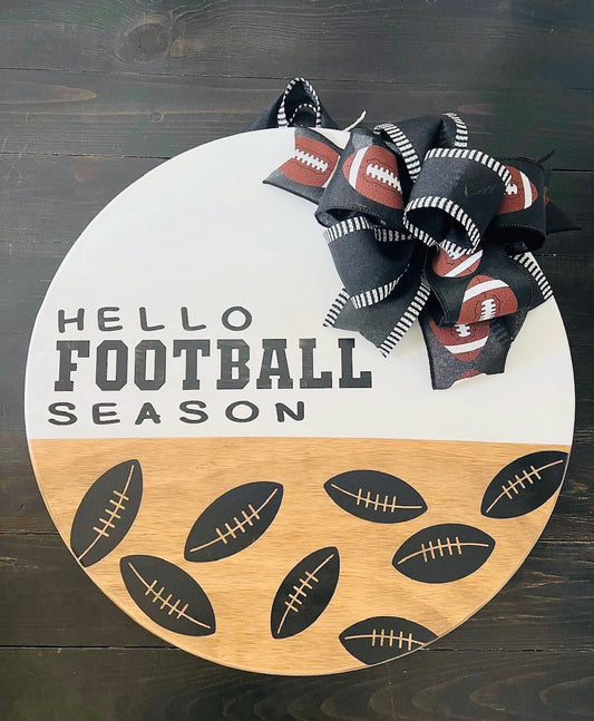 Hello Football Season door hanger, door sign, housewarming gift, wood sign